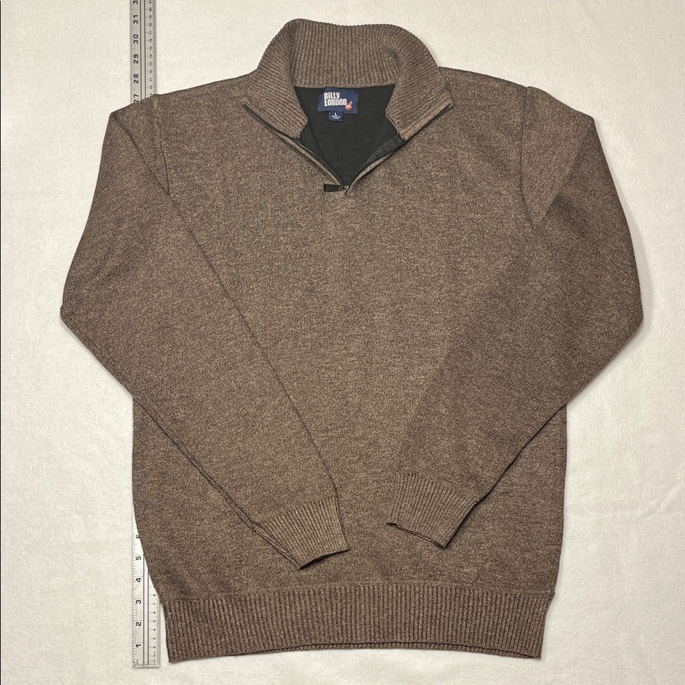 Men's Large Billy London Heathered Brown Quarter Zip-Up Sweater